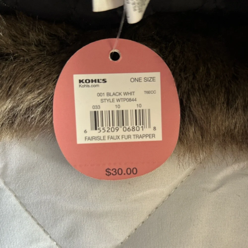 NWT So Fairisle Faux Fur Winter Trapper Hat